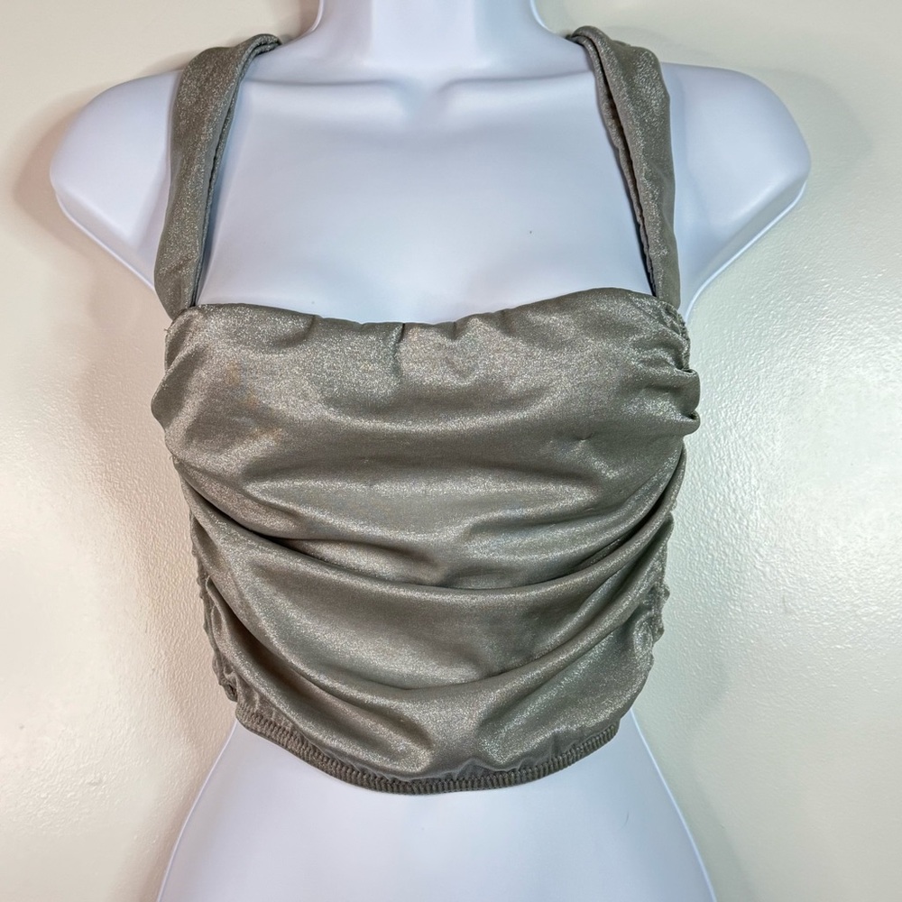 Urban Outfitters Out From Under Ella Shine Ruched Bustier Corset Top Silver. S. - Picture 4 of 10